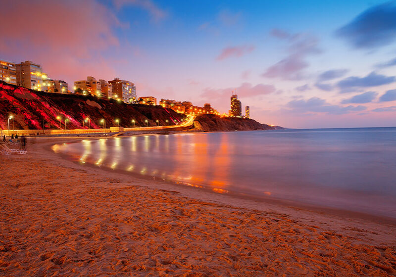 Netanya city at sunset, sea coast. Israel.